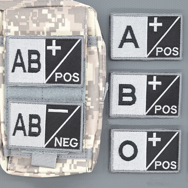 O+ A- Tactical Blood Type Embroidered Hook and Loop Patches Outdoor Military Bag Backpacks Embroidered Sticker Armband Patches