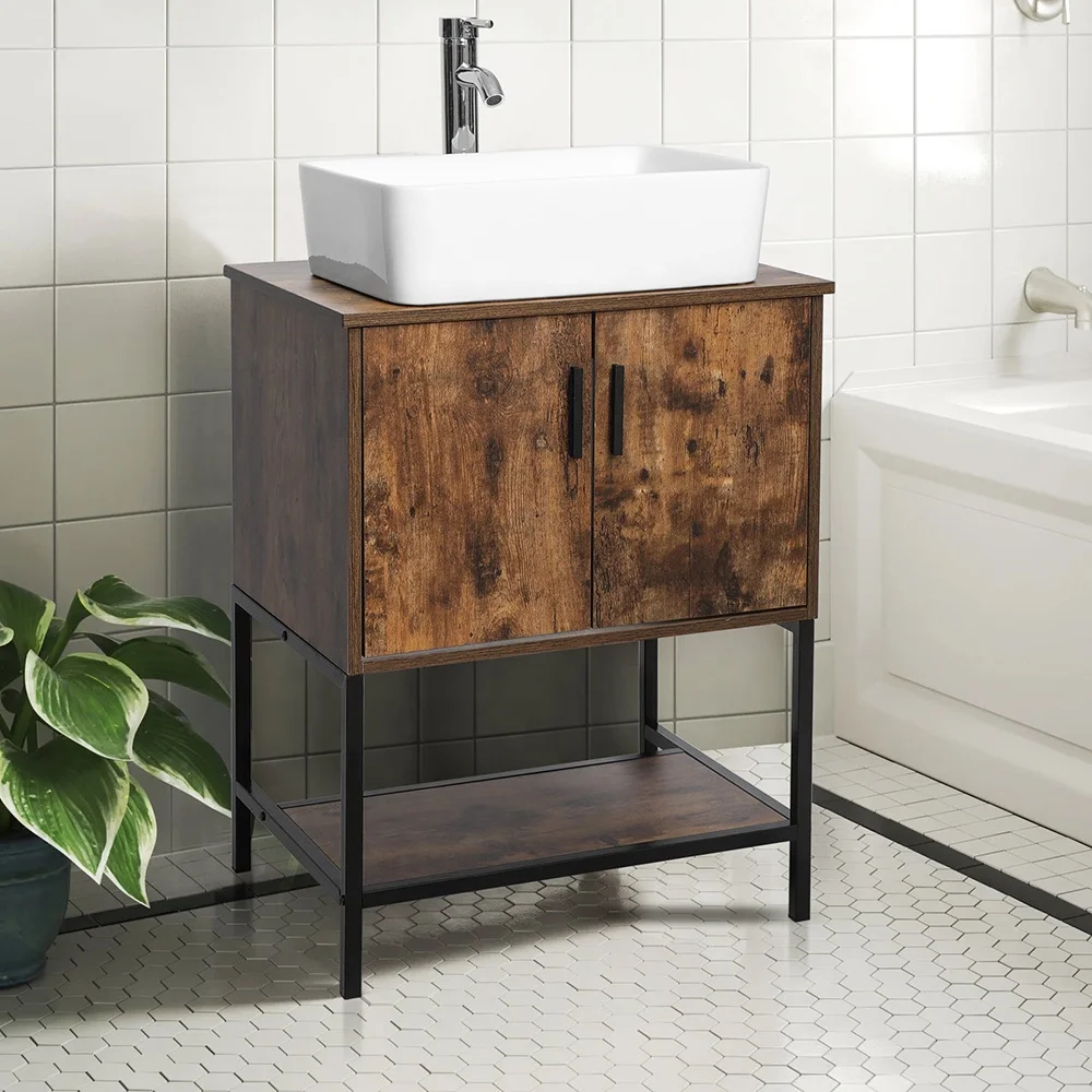 *24inch 30inch Brown Classic Wood Retro Waterproof Double Door Bathroom Modern Lavatory Vanity Cabinet