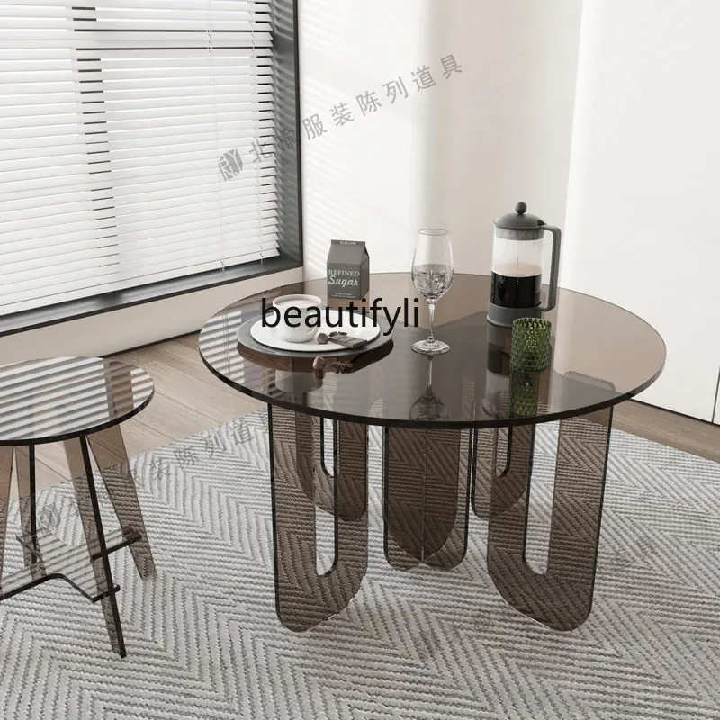 

Personality Living Room Small Apartment Acrylic Transparent and Creative Tea Table Advanced Light Luxury round European Style