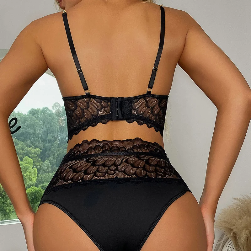 Sexy Lace Lingerie Set para mulheres, See-through Set