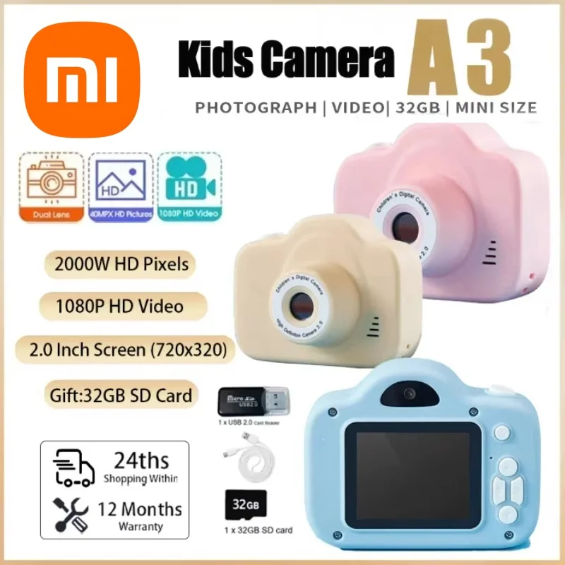 Xiaomi A3 Children's Camera Cartoon Digital Camera Children's Handheld Video Recorder Sports Video Camera Children's Gift