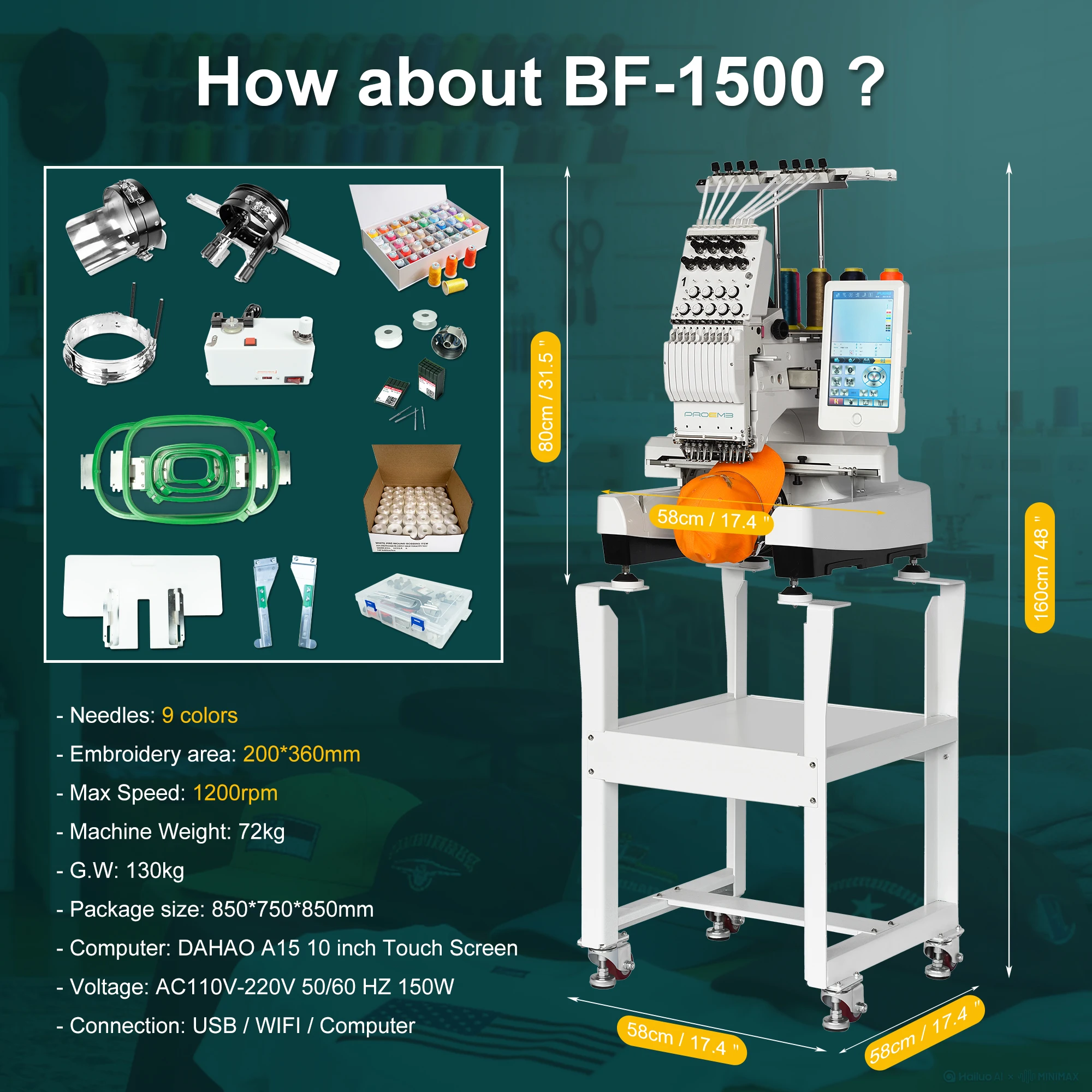 For BF-900 Computerized Embroidery Machine 9 Needles 10
