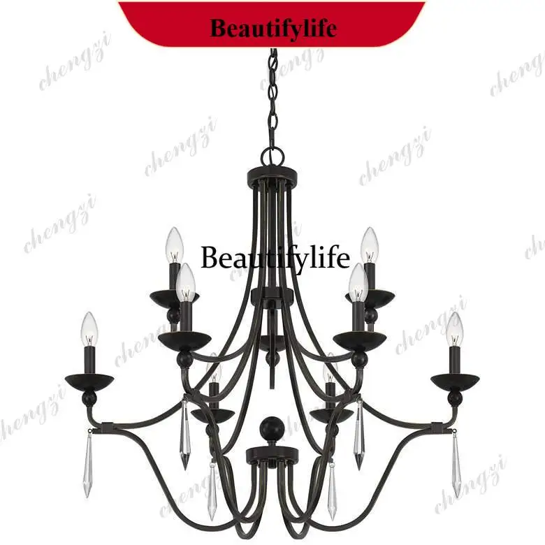 M138 American retro simple wrought iron crystal decorative chandelier French country bedroom living room B & B restaurant