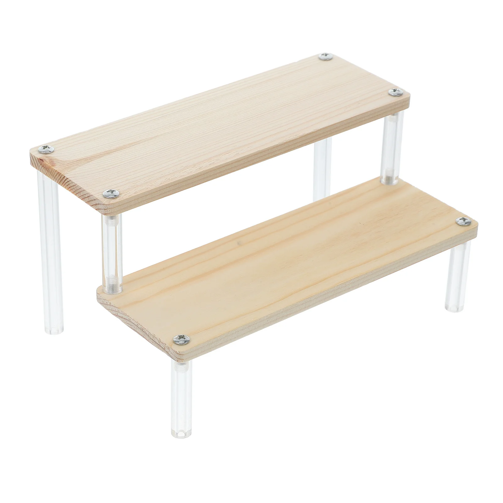 

Acrylic Display Shelf Organizer Tiered Wooden Stand For Jewelry Cosmetics Perfume Makeup Accessories Display Riser