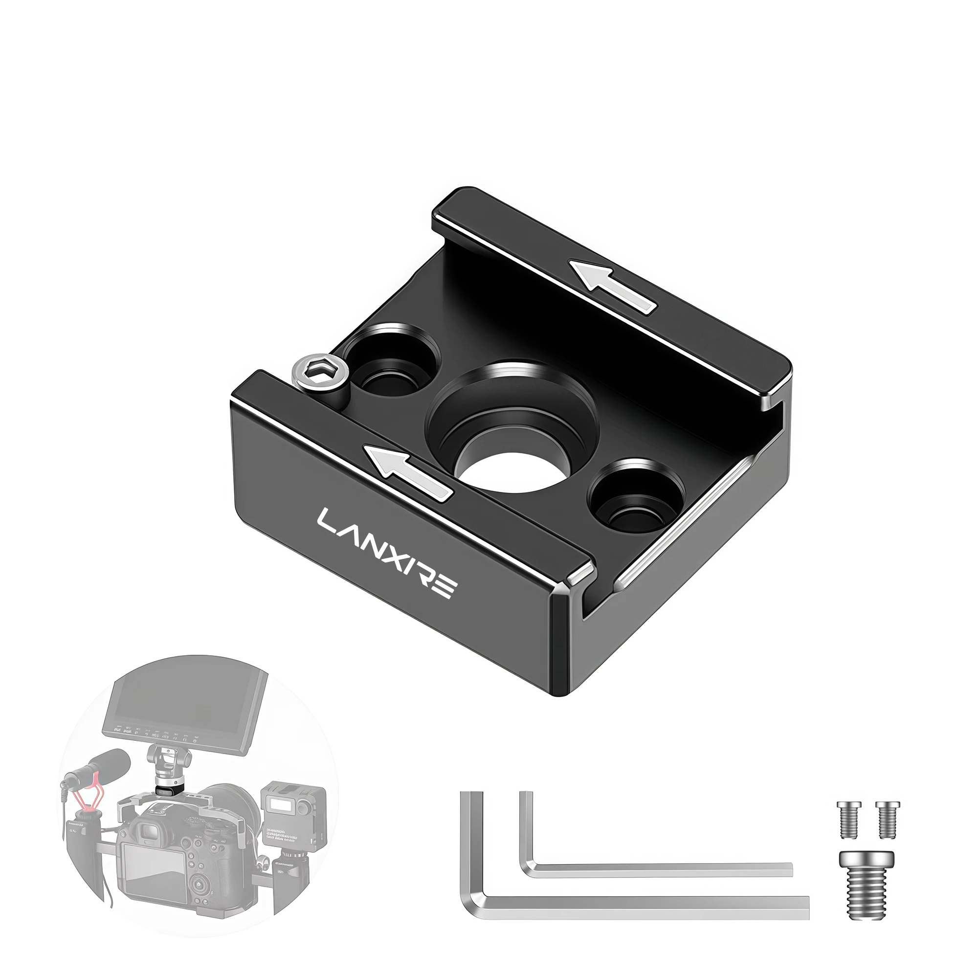 Lanxire 콜드 슈 마운트 어댑터, 1/4 인치 스레드 콜드 슈 브래킷, SmallRig 카메라 케이지, 마이크, LED 조명과 호환