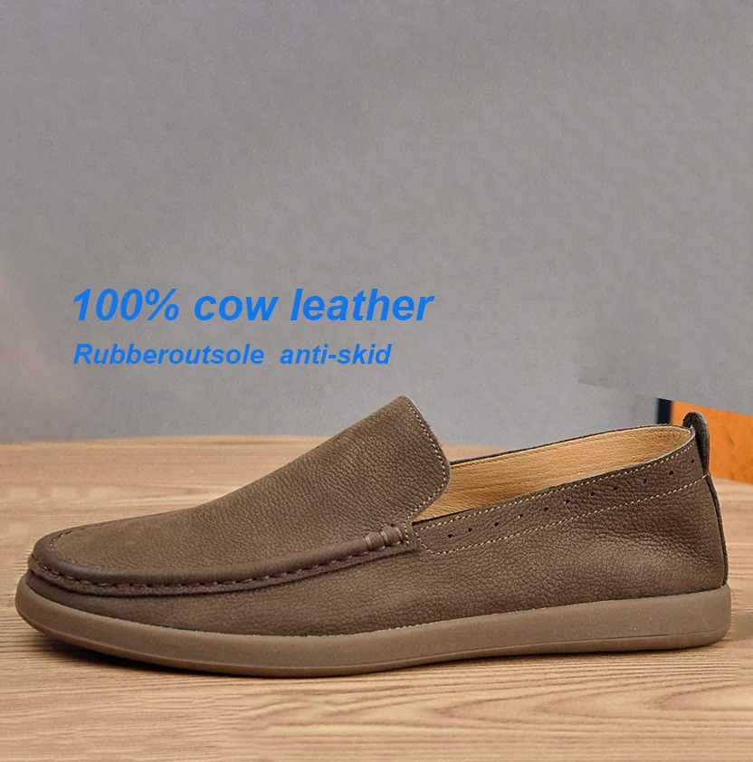 EAGSITY High Quality Cow Leather Outdoor Casual Shoes Slip On Men Comfort Loafer Shoes Slip On Retro Sneaker Work Shoes