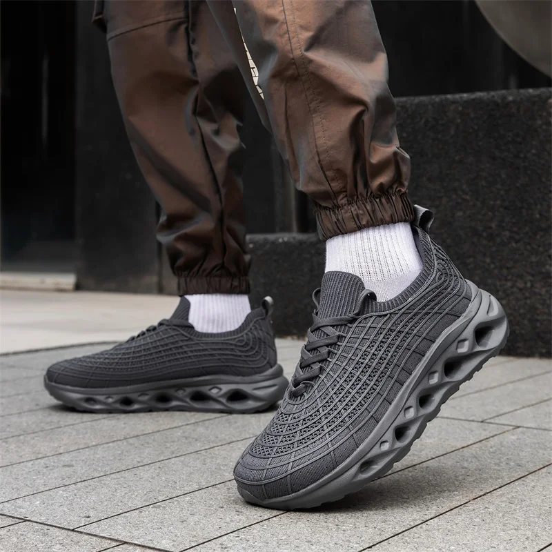 Men Wide Toe Knitted Sneakers Breathable Mesh Retro Trainers Lightweight Casual Sports Shoes Big Size 39-48 for Running Jogging