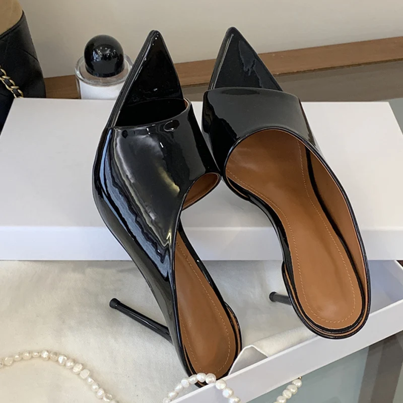 Liyke – Sandales à talons hauts pour femmes, style escarpin, en cuir verni, sexy, à bout ouvert, pour soirée, mariage ou spectacle