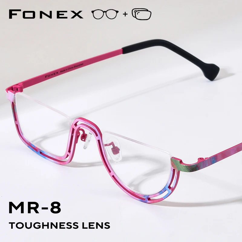 FONEX Progressive Prescription Eyeglasses Myopia Optical Lens Eyewear Men Square Semi-Rimless Titanium Glasses Frame 85898