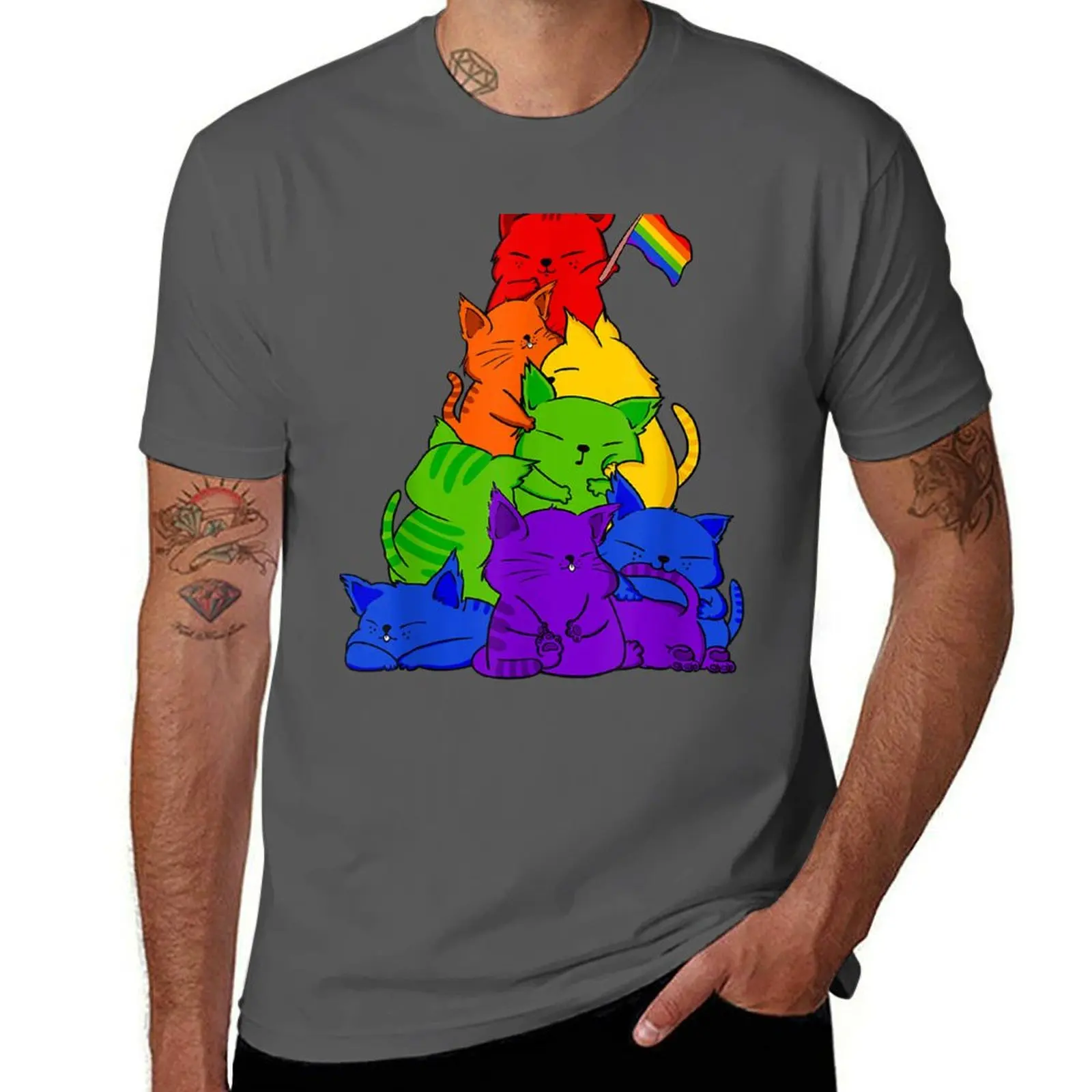 

Gay Pride Cat LGBT Cute Cats Pile Kawaii Anime Rainbow Flag T-Shirt Fashion Casual Short Sleeve Top
