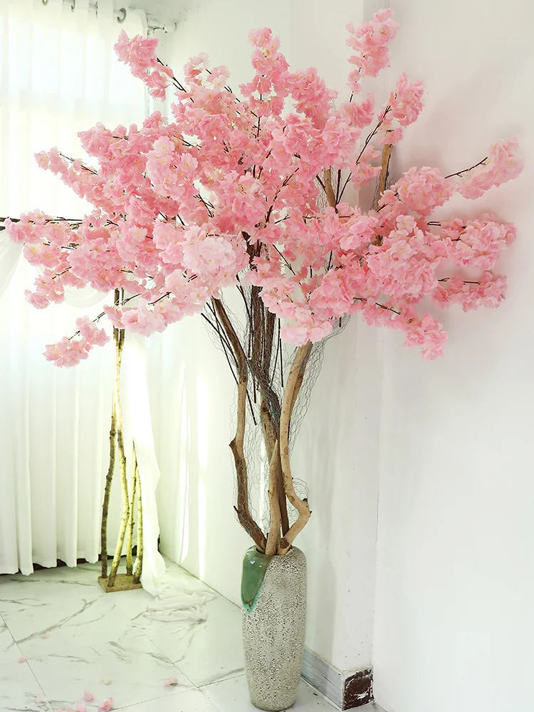 100cm Fireproof Artificial Cherry Blossom Flore Branches Silk Sakura Flower Tree Wedding Backdrop Wall Party Home Marriage Decor