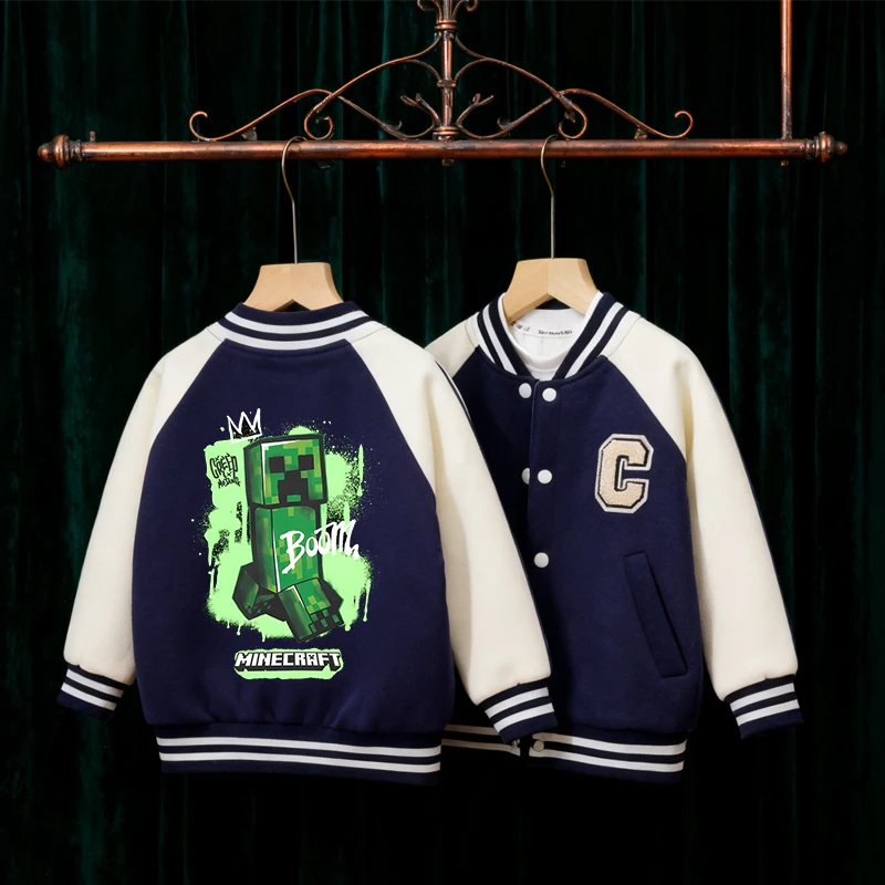 بكسل لعبة موضوع الأطفال السترات Minecrafted البيسبول معاطف المطرزة خطابات سترة ربيع الخريف الأولاد ملابس خارجية