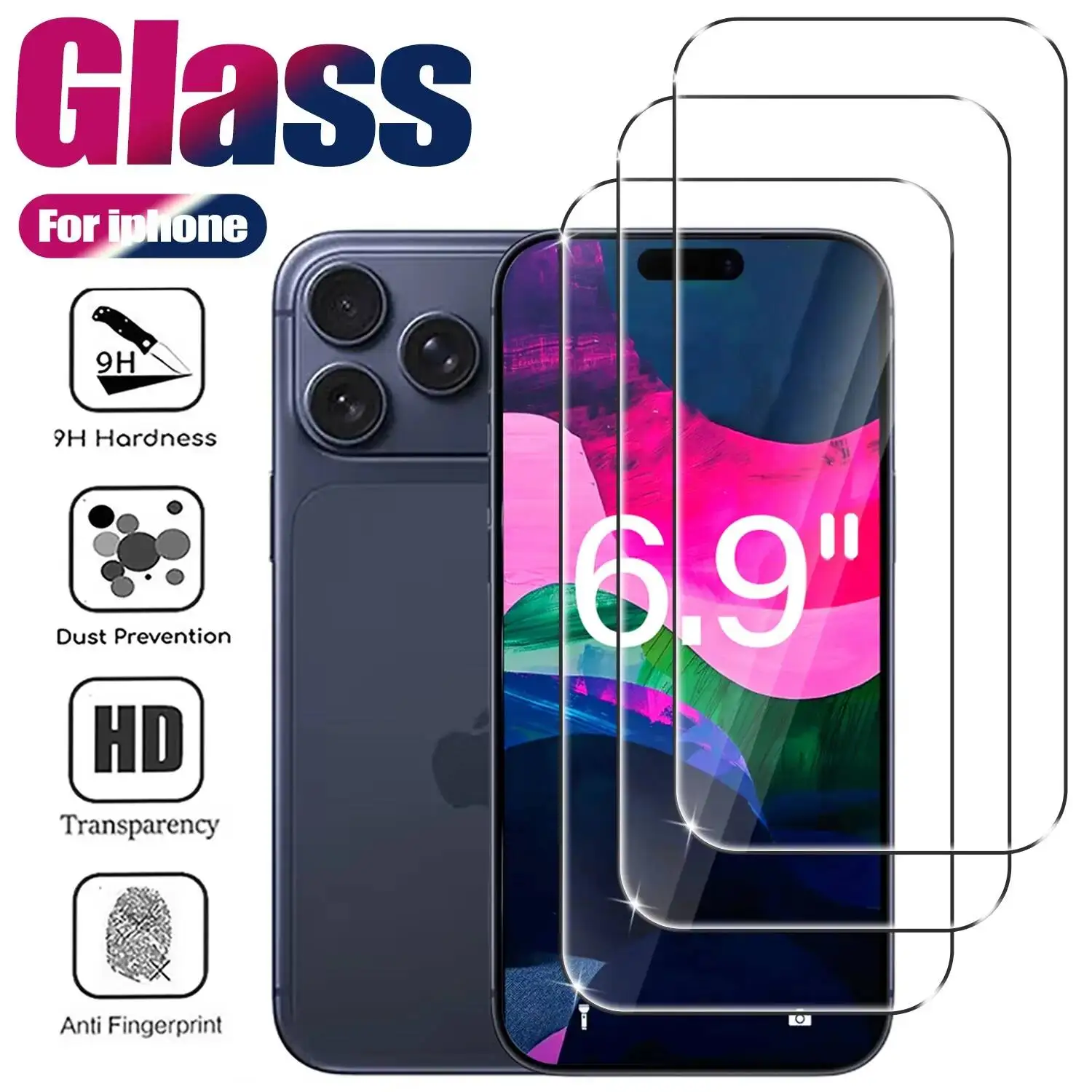 

3Pcs Tempered Glass 17 16 15 13 12 Pro Max Screen Protector For Iphone 11 12Mini 13Mini 14 X XR XS 6 7 8 Plus