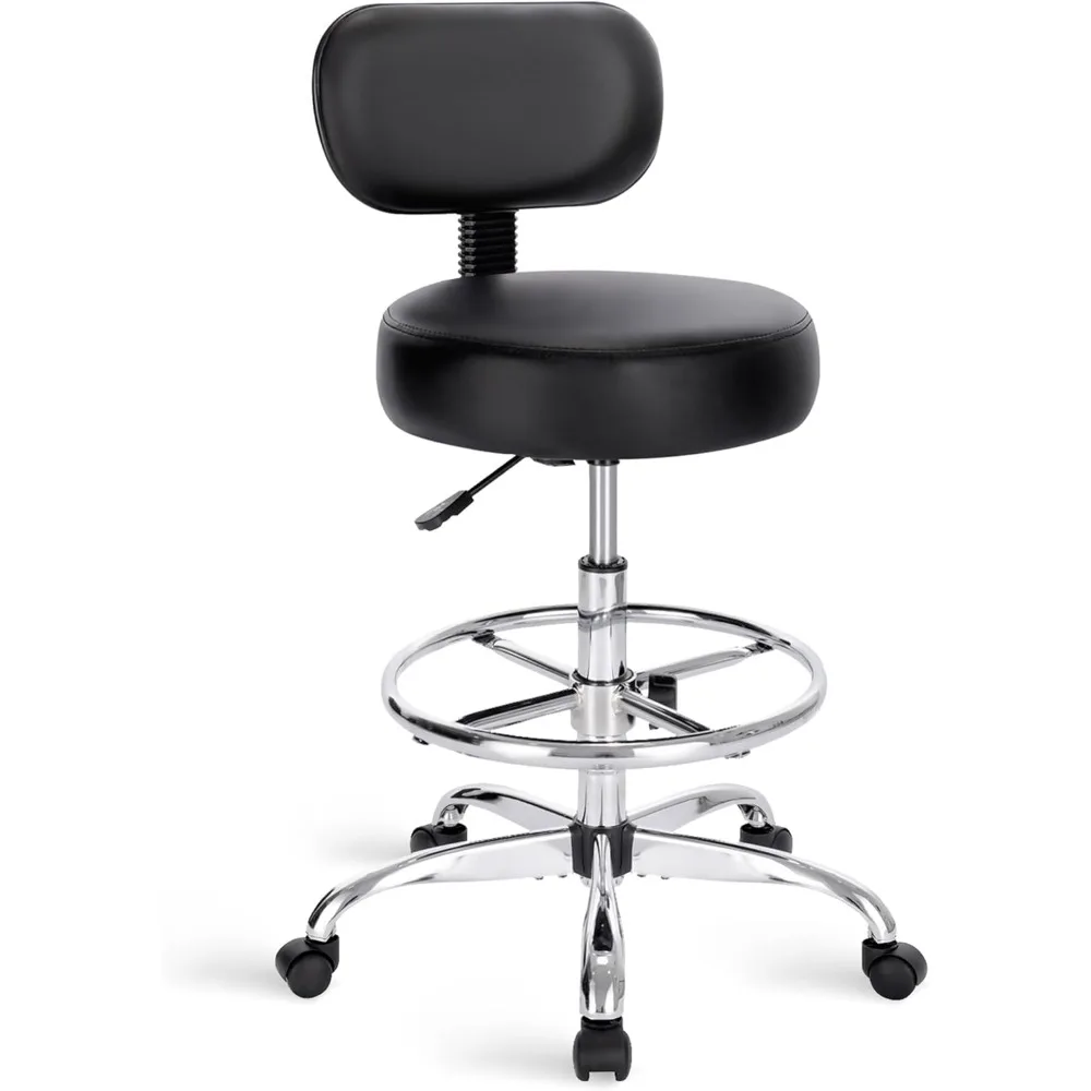 

Drafting Chair with Back, Adjustable Foot Rest Rolling Stool, Multi-Purpose Office Desk Chair, Thick Seat Cushion