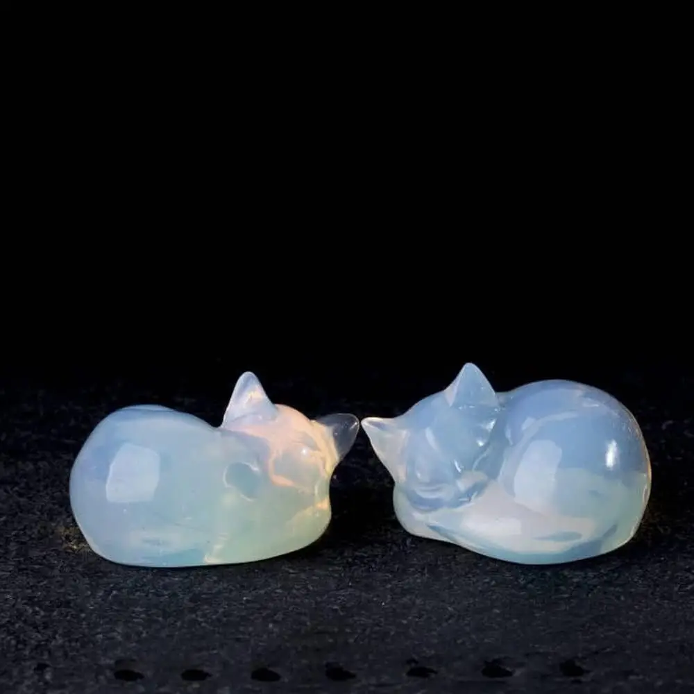 Nap Cat semi-gemstone sculpture, Sleeping Cat Statue, Kitten Statue, Obsidian/Opal, Semi-precious stone carving