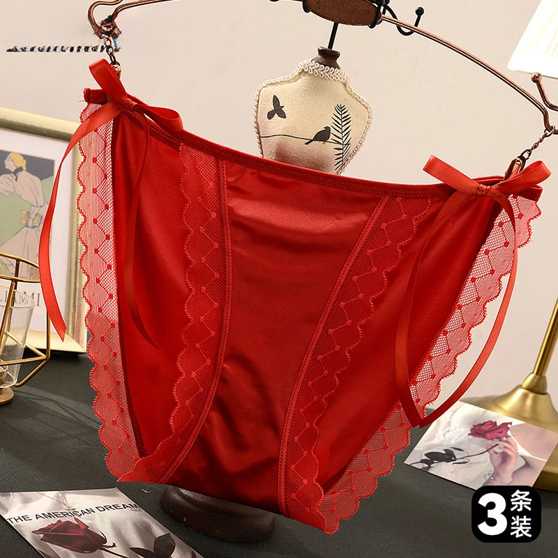 

Pure Libido Sex Appeal Lace Red Underwear Female Low Waist Briefs Cotton Crotch Shorts Mentrual Panties Sexy Panties Women