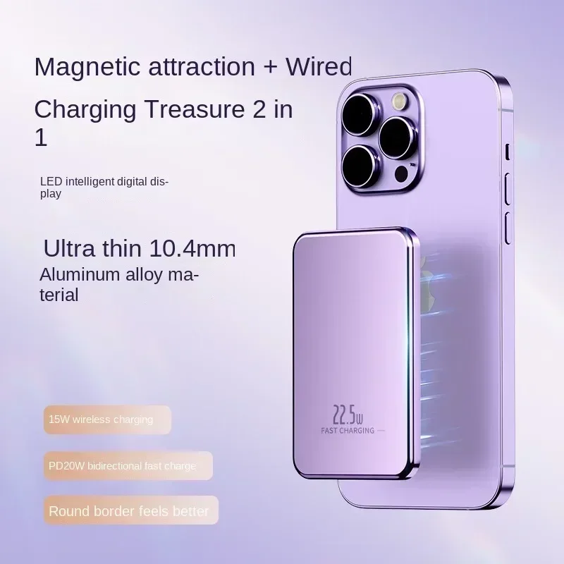 พาวเวอร์แบงค์ Xiaomi Magnetic ความจุขนาดใหญ่ 50000mAh รองรับ Magsafe ชาร์จไร้สายเร็ว 120W แบตเตอรี่พกพาสำหรับ iPhone Samsung Xiaomi