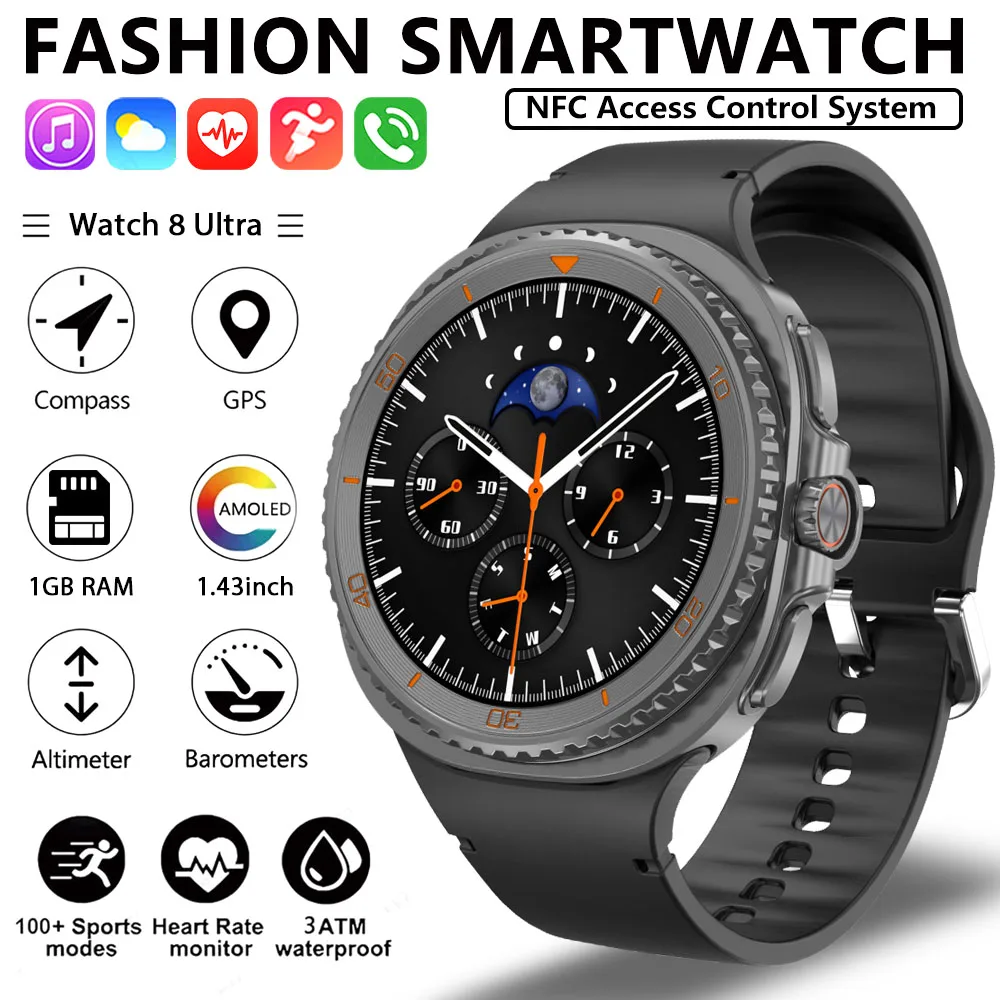 

2025 Новые DT Watch 8 Ultra Смарт-часы Мужчины Память Видео GPS NFC 47 мм AMOLED Фитнес Спортивный трекер Здоровье Смарт-часы Женские