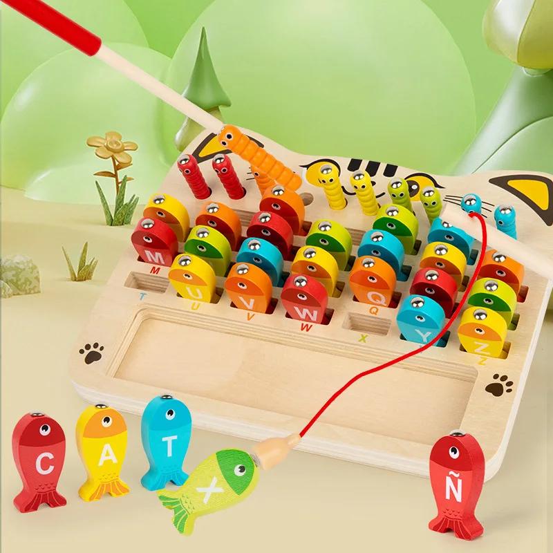 Giocattoli educativi per bambini Giochi di pesca magnetici Giocattoli di pesca cognitivi alfanumerici in legno Gioco genitore-figlio dell'asilo