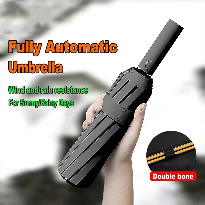Fully Automatic Ring Buckle Umbrella Extra Large Thickened Reinforced Portable Windproof Women Sun Rain Dual Use UV Protection