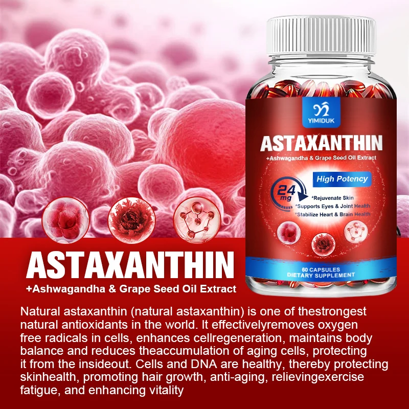 Astaxanthin Capsules - 24mg - Premium Antioxidant Supplement to Support Eye, Skin, Joint & Immune System Health