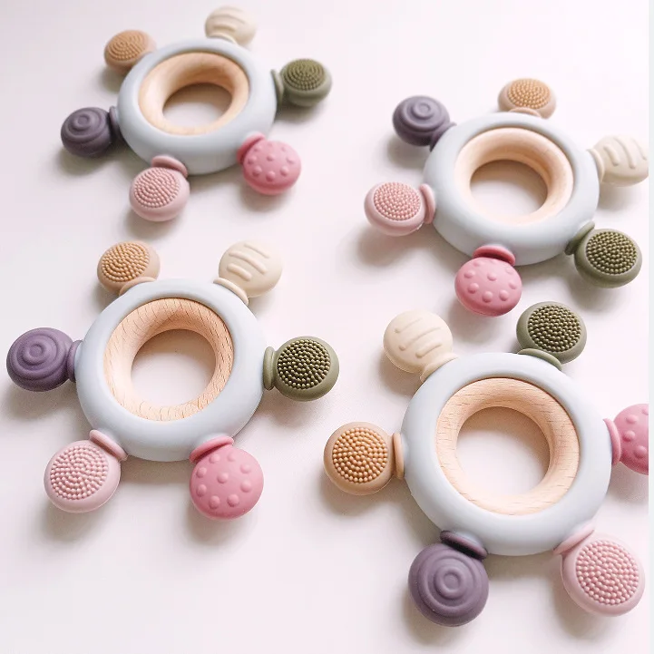 

Baby Silicone Teething Rings, Children's Teething Sticks, Baby Handheld Six-Finger Food-Grade Mother and Baby Products, Rudder.