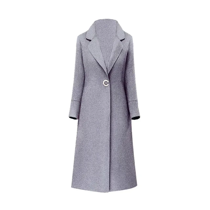 2024 Korean Women Handmade Corrugated Water Ripples Coat Double-sided Cashmere Wool Long Woolen Jacket Cashmere Coat Outerwear