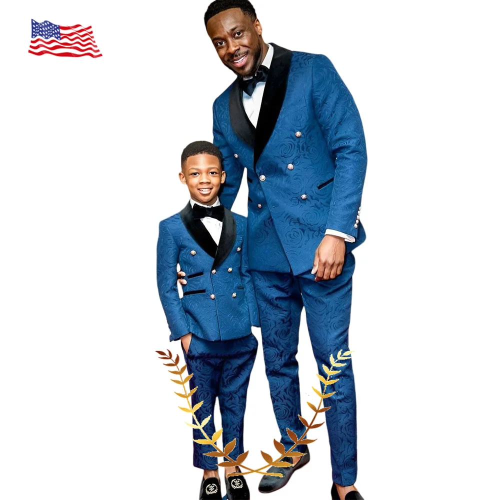 

Royal Blue Men's Suit Wedding Tuxedo Boy Father's Jacket Pants Vest 3 Piece Set Groom Outfit Kids Clothes