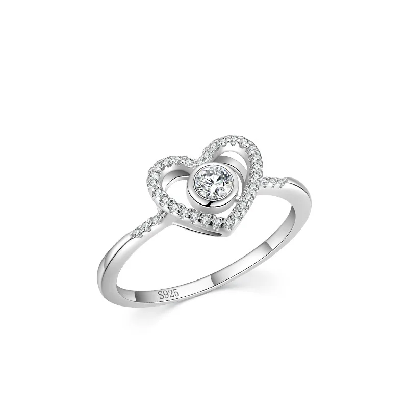

European and American heart-shaped silver ring - S925 pure silver with zircon inlay (women's closed mouth)
