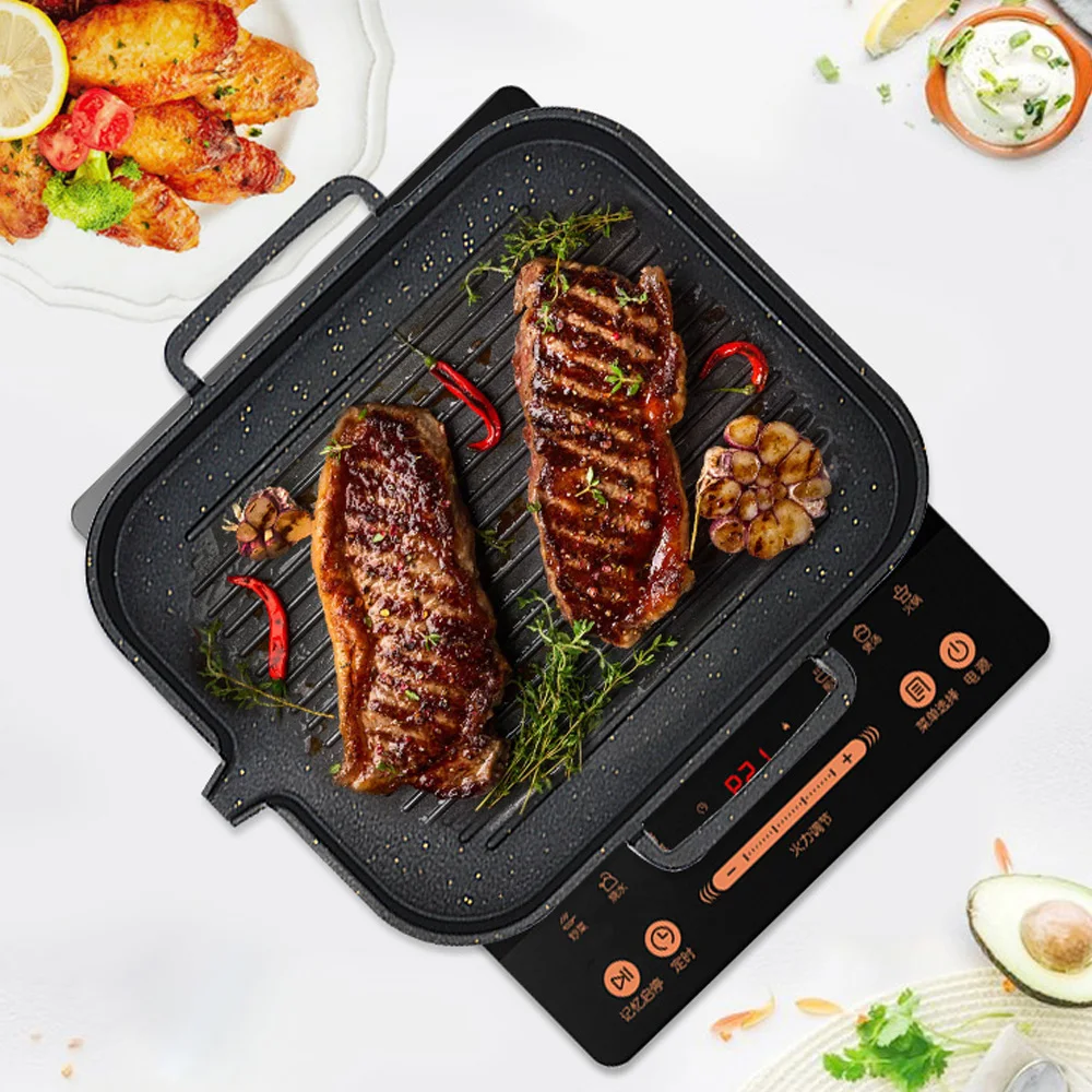 Korean Style BBQ Grill Pan With Maifan Coated Surface Non-Stick Smokeless Square Barbecue Plate For Indoor Outdoor Grilling