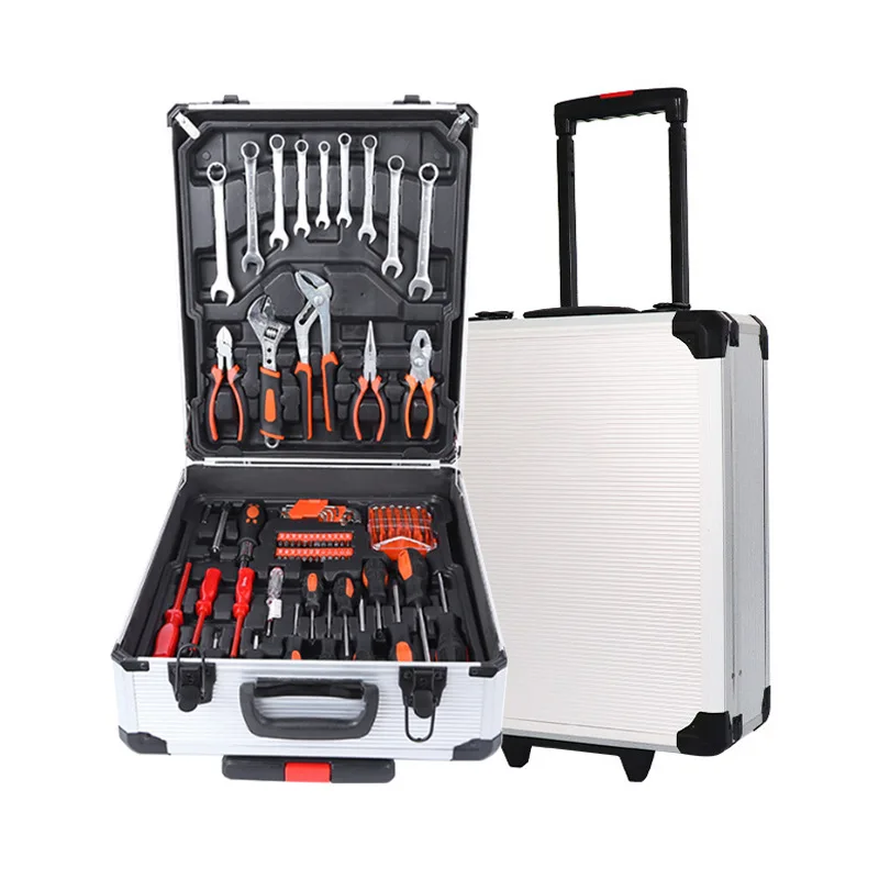186/399/499-Piece Multi-Functional Hardware Tool Trolley Box Combination Set Carbon Steel Industrial Maintenance Hard Case