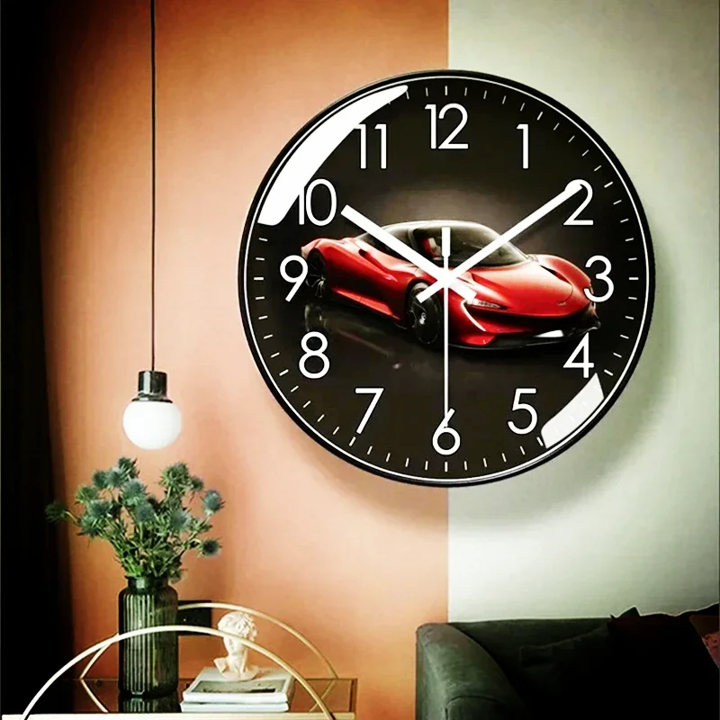10/12/14-inch Super Car Wall Clock Living Room Cool Car Silent Wall Decoration Clock Modern Silent Sweep Second Quartz Clocks