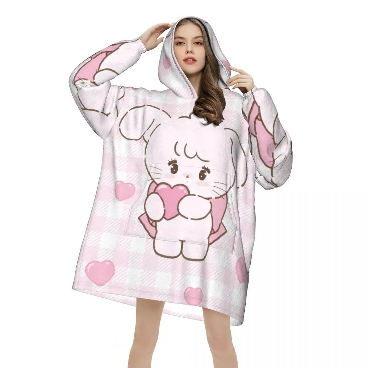 Pink Cartoon Mikko Mousse Blanket Hoodie Oversized Wearable Sweatshirt Blanket Warm Gifts for Women Girls Girlfriend