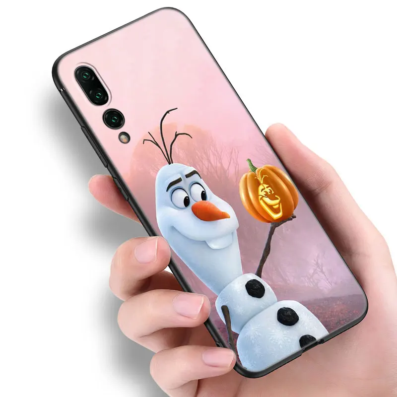 Cute O-Olaf Black Silicone Phone Case For Huawei P10 P20 P30 P40 Lite P50 P60 Art P50E P Smart Z 2018 2020 2021 Pro 2019