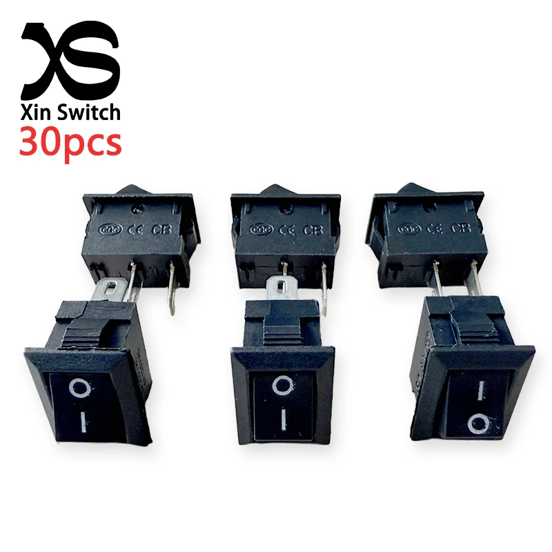 30PCS KCD11-101 Black 10x15mm Small Rocker Switch 2-Pin 2-Position 3A 250VAC/ 6A 125VAC Copper feet Mini Power Button Switch