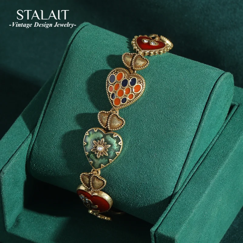 

Antique Jewelry Geometric Love Ethnic Style Colorful Enamel Heart Shape Vintage for Women Accessories Bohemian 2024 New Arrival