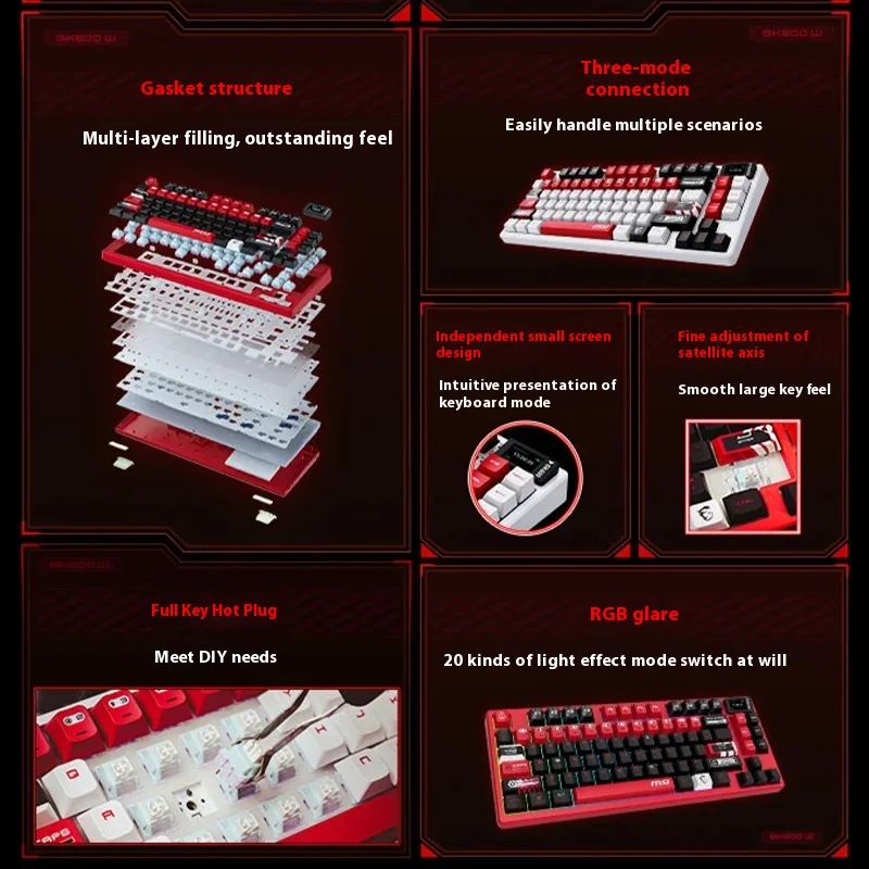 MSI FORGE GK600 W Mechanical Keyboard Customized Hot Swappable 4000mAh Dynamic RGB BT 2.4g Wireless DIY Display Gaming Keyboard