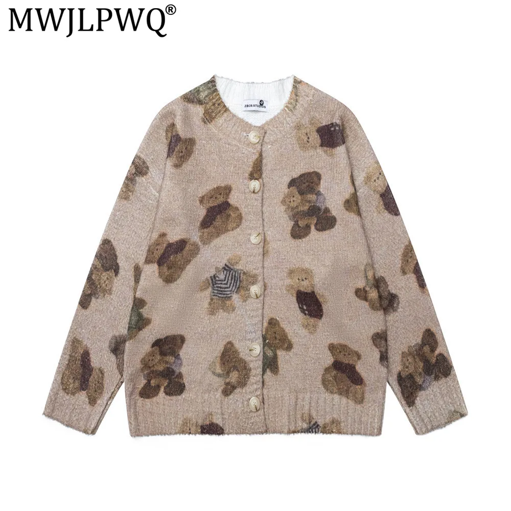 MWJLPWQ Digital Print Round Neck Knitted Cardigan Sweater For Men Hip-Hop Trendy Spring Autumn Loose Long-Sleeve Tops 21046