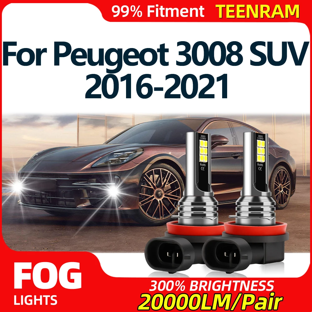 120W H8 H9 H11 LED Fog Light Bulbs 20000LM Car Fog Lamp 6000K White 12V For Peugeot 3008 SUV 2016 2017 2018 2019 2020 2021