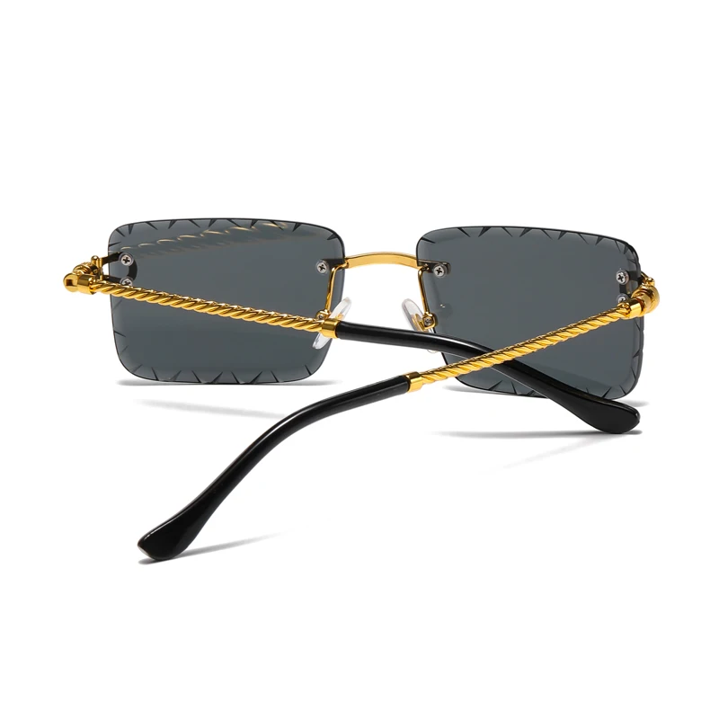 Vintage Rimless Cutaway Rectangle Sunglasses Women Metal Twist Mirror legs Glasses Summer Gradient Street Shot Eyewear