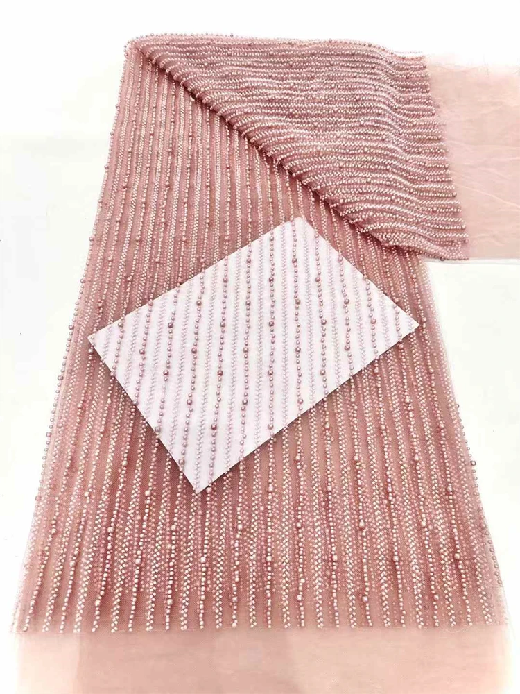 5 ярдов, роскошная высококачественная ткань с бисером, тяжелая ткань с жемчужной вышивкой, модная французская тюлевая сетчатая кружевная ткань для свадьбы