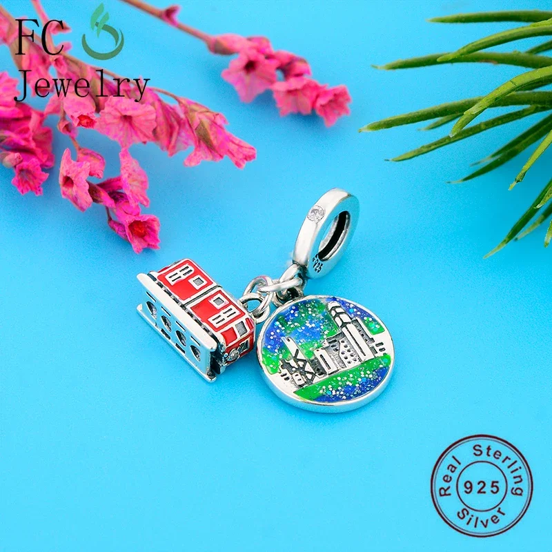 FC Jewelry Fit Original Pan Charms Bracelet 925 Silver HongKong Red Enamel Peak Tram Bead For Women Travel Berloque 2024 NEW