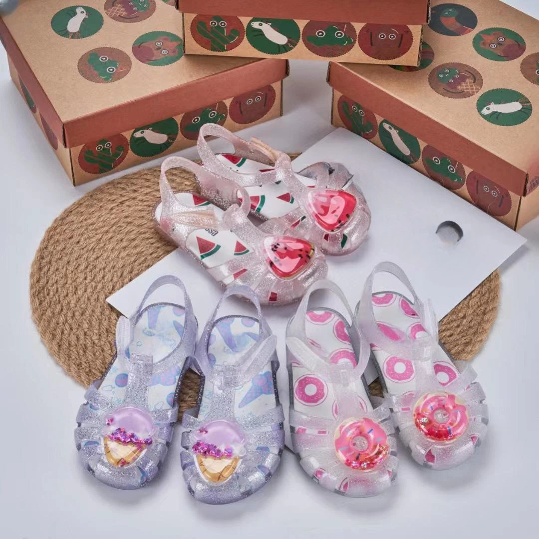 New Children's Sparkling Crystal Sandals Boys Girls Summer Ice Cream Donut Watermelon Sandals Kids Soft Sole Non-slip Jelly Shoe