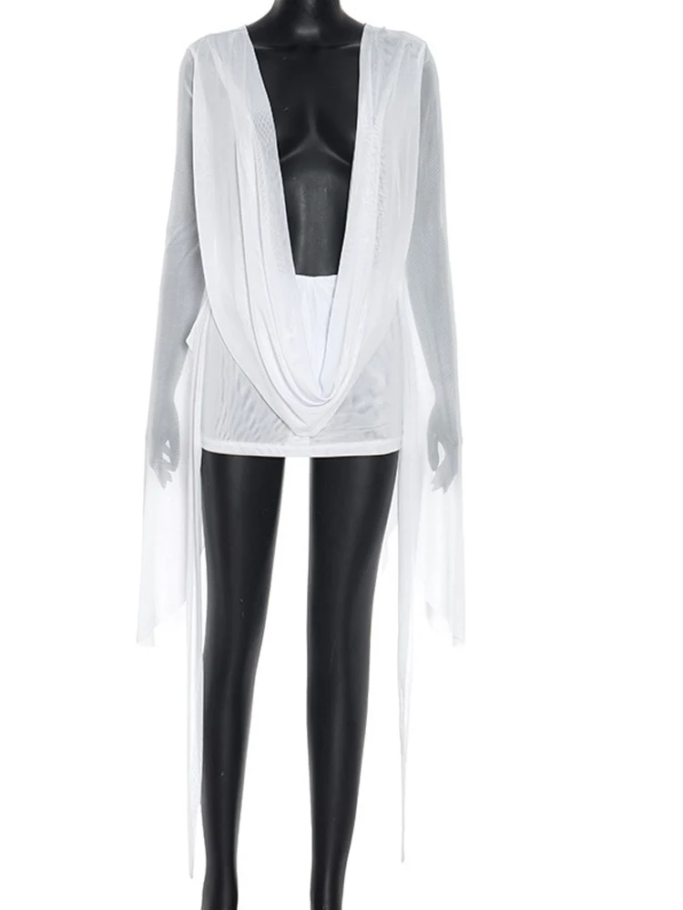 فستان قصير مثير للنساء من Kricessseen فستان ضيق شبكي جديد للسيدات بأكمام طويلة عميق على شكل حرف V فستان حفلات وردي شفاف #6