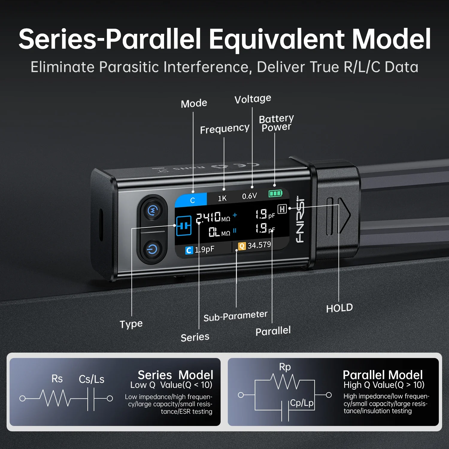 FNIRSI LCR-ST2 Smart Tweezer LCR SMD Tester Resistance Capacitance Inductance Diode Tools 100kHz High-Precision Sweep Function