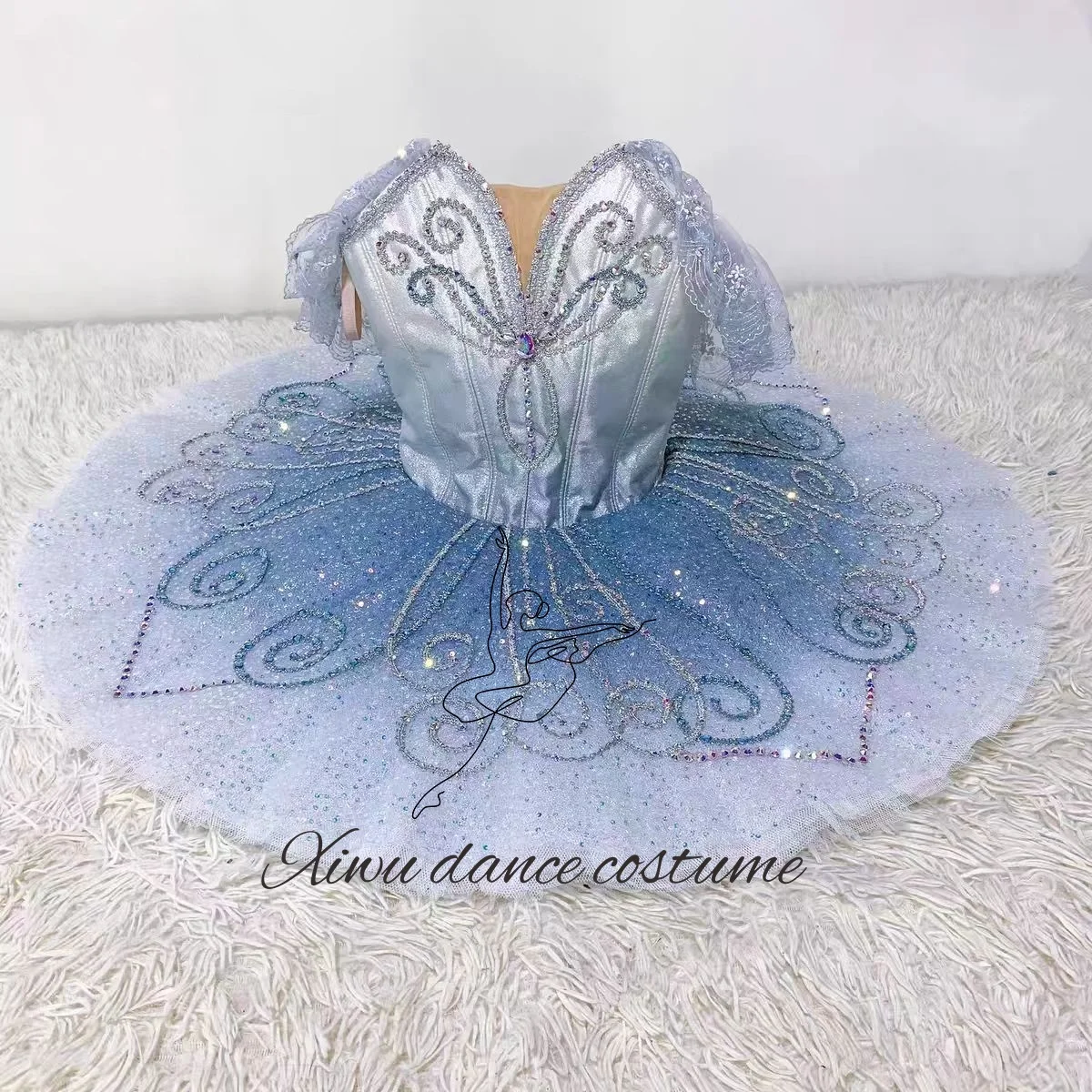 Professionelle Anpassung des grau-blauen Wasserfee-Pyjita-Ballettkleid-Tutu-Scheibenrock-Wettbewerbskostüms für Erwachsene und Kinder