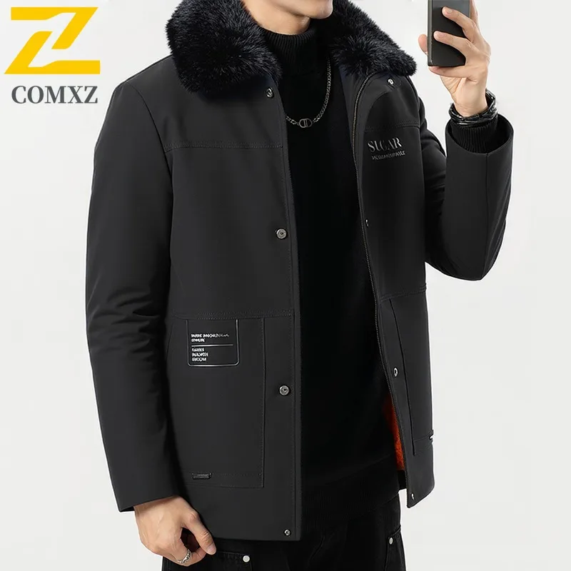 COMXZ Men Cotton Padded Jacket Fur Collar High Quality Lightweight Cold Proof Travel Quilted Jacket Ski Windproof Winter Jacket