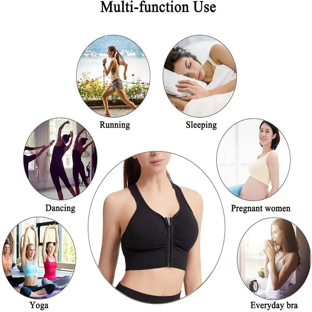 Fashion Front Zipper Design Sports Bra Breathable Seamless Fitness Top Shock Resistant Plus Size Gym Bra