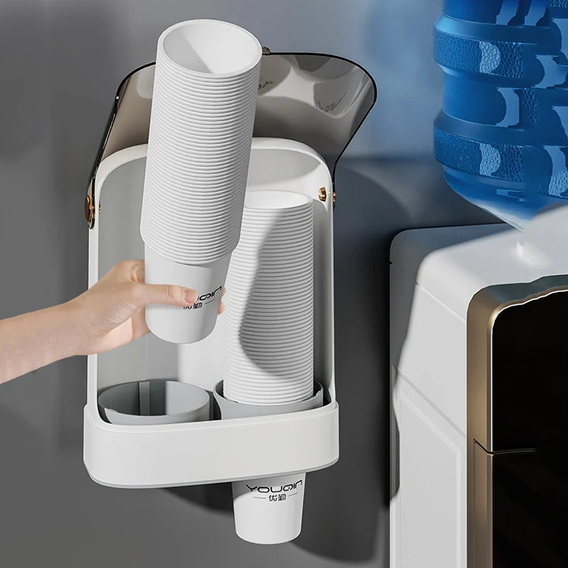 موزع أكواب للاستعمال مرة واحدة بدون حفر، حامل أكواب ورقية مثبت على الحائط، رف تخزين الأكواب المقاوم للغبار #6