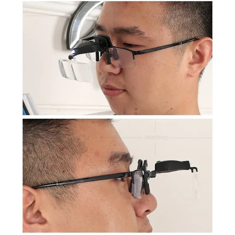 Headband Illuminated Magnifier Eyewear Clip on Magnifier 1.5X, 2.5X, 3.5X Magnifying Glass with Led Light Backlit Glasses Loupe